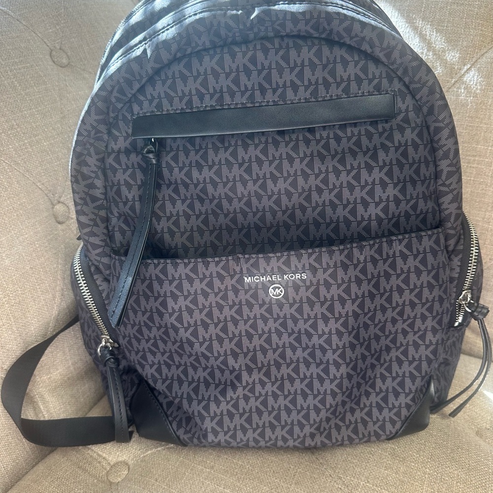 Michael Kors Monogram MK Logo Backpack in Dark Brown and Black